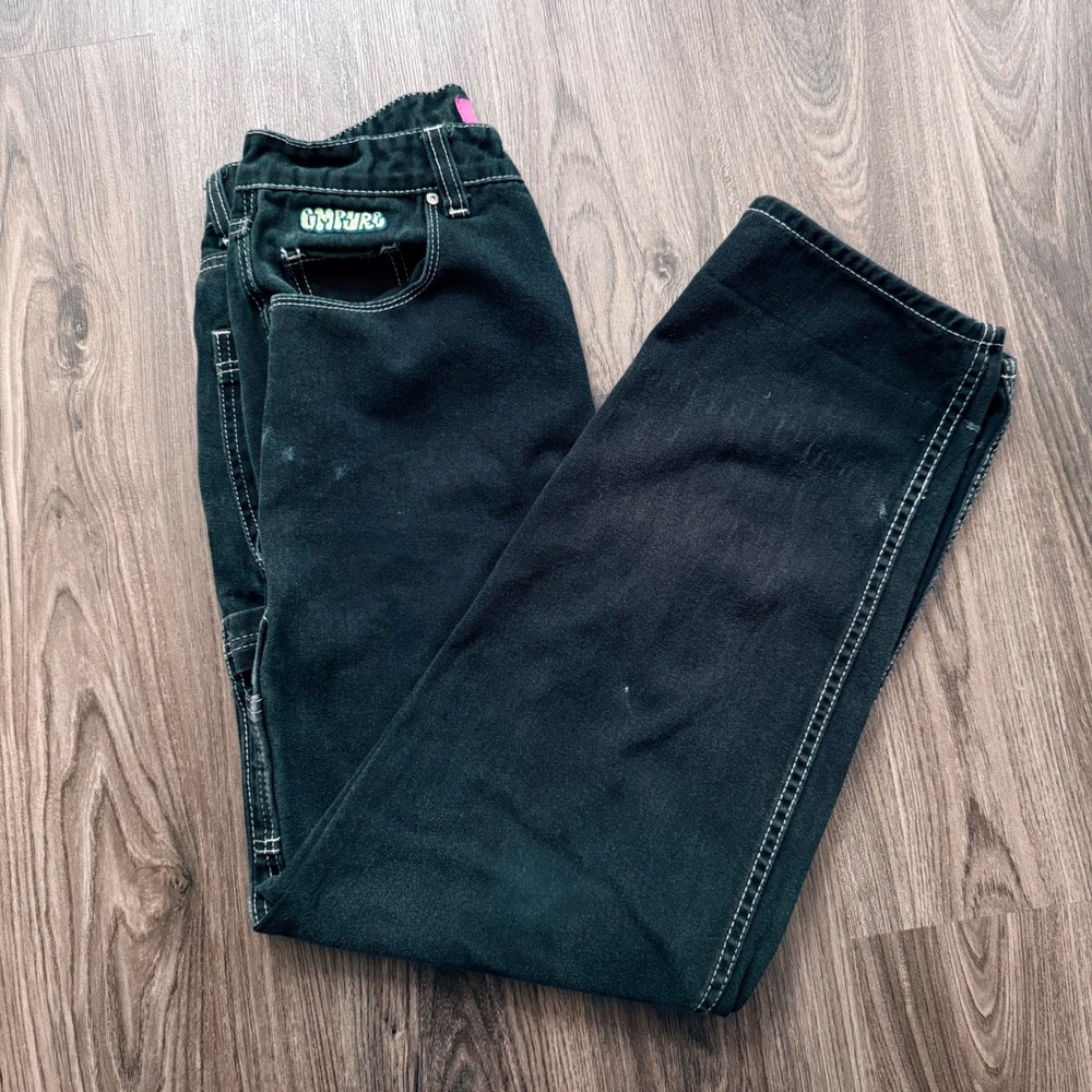 Empyre Women Baggy Carpenter Skate Pants Black Contrast Stitch Size 8 Distressed